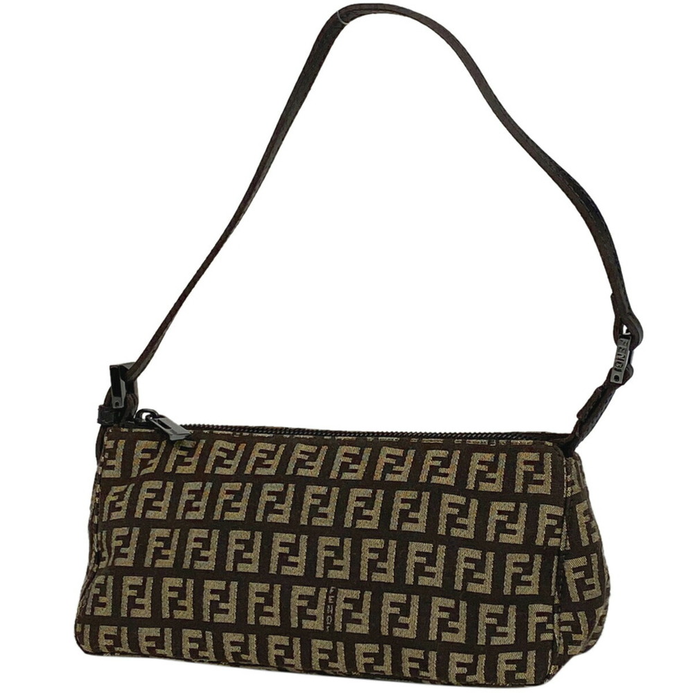 Fendi Zucchino Shoulder Bag Hobo Handbag Canvas Brown